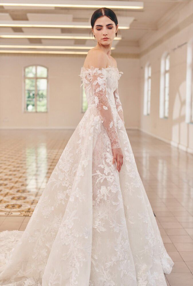 Nera Strapless Ball Gown with Floral Embroidery - Mira Zwillinger