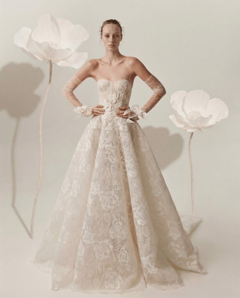 Nera Strapless Ball Gown with Floral Embroidery - Mira Zwillinger