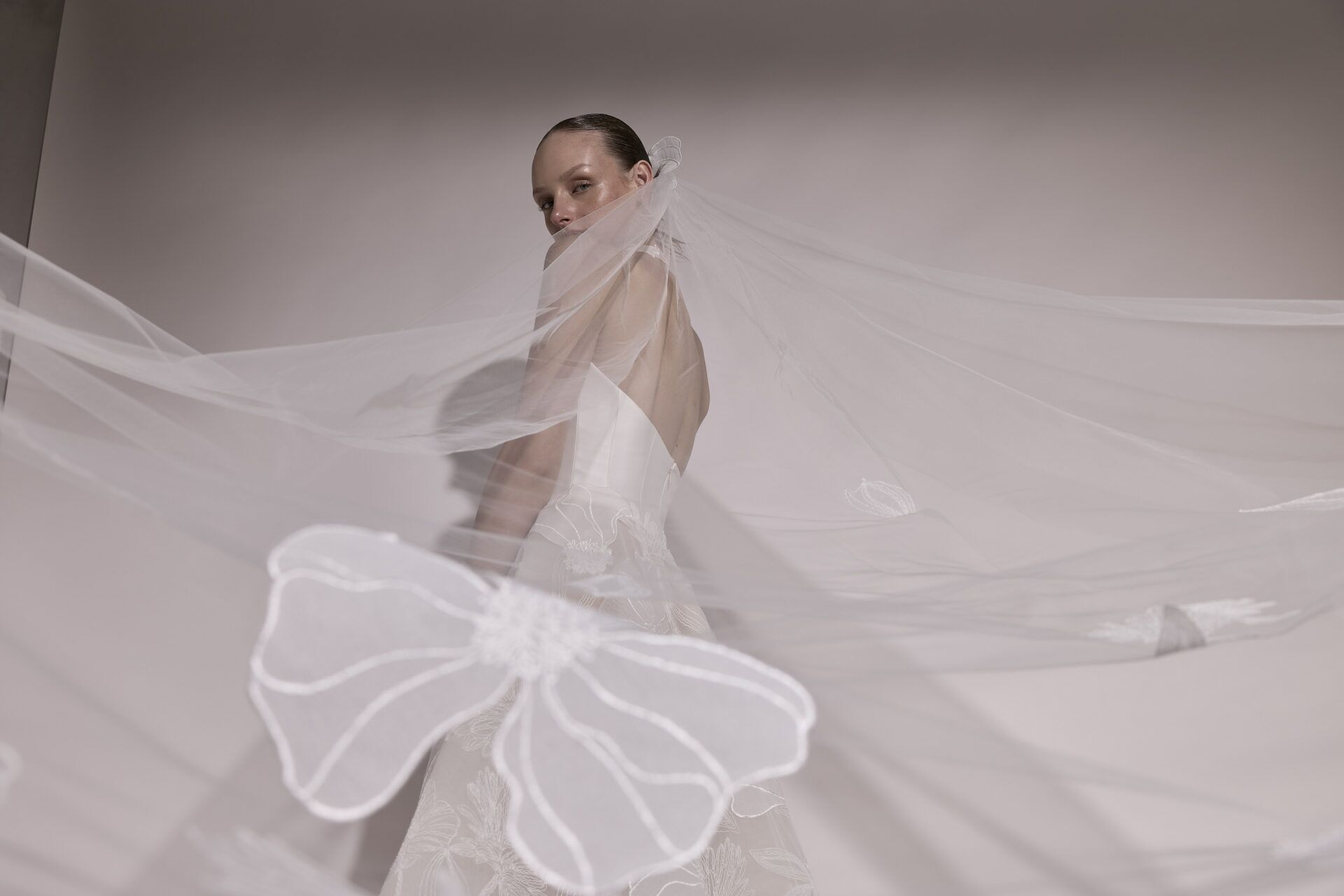 Merry Wedding Gown | Modern Satin Ball Gown with Embroidered Tulle
